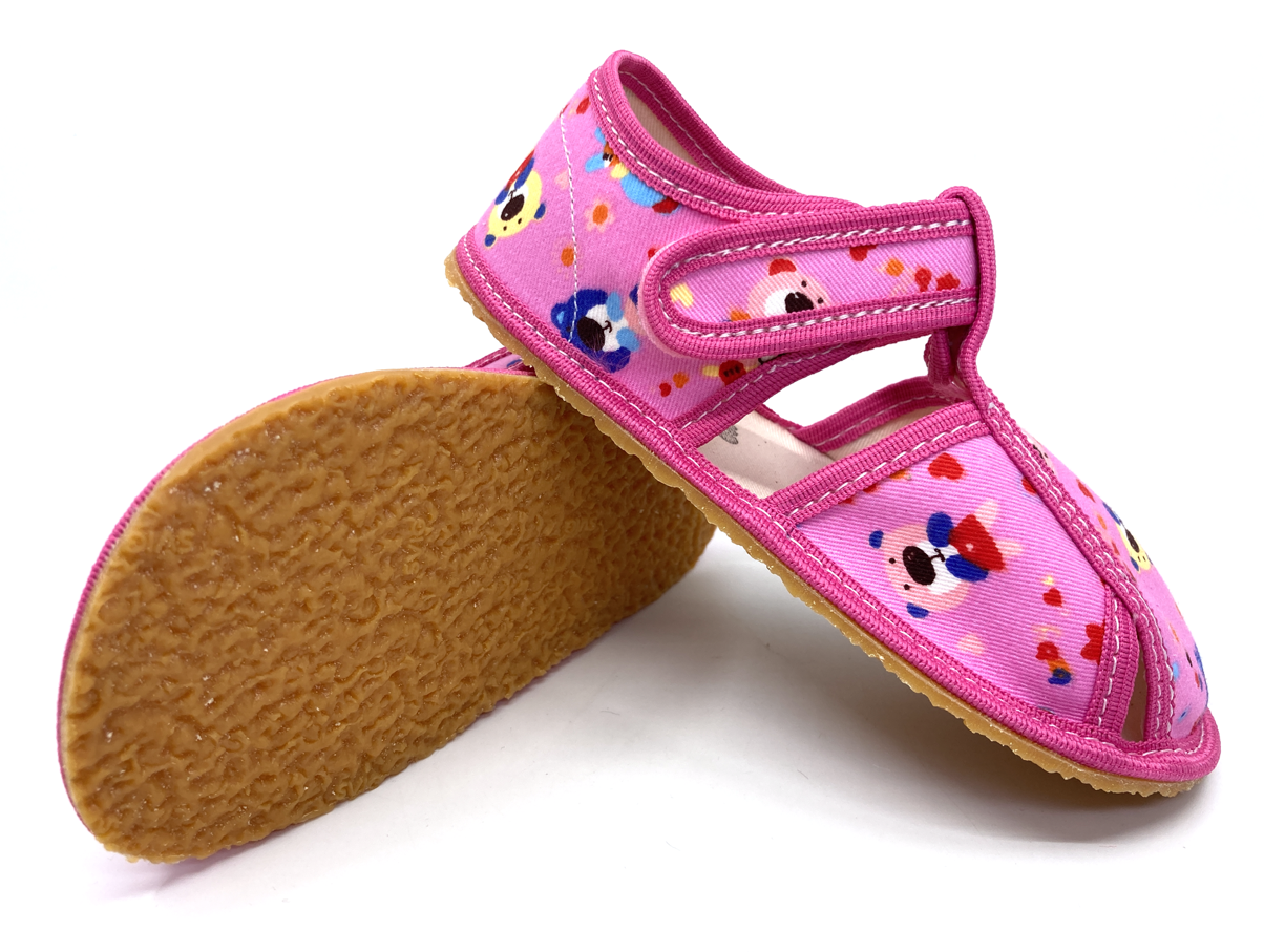 Levně Barefoot papuče Baby Bare Pink teddy