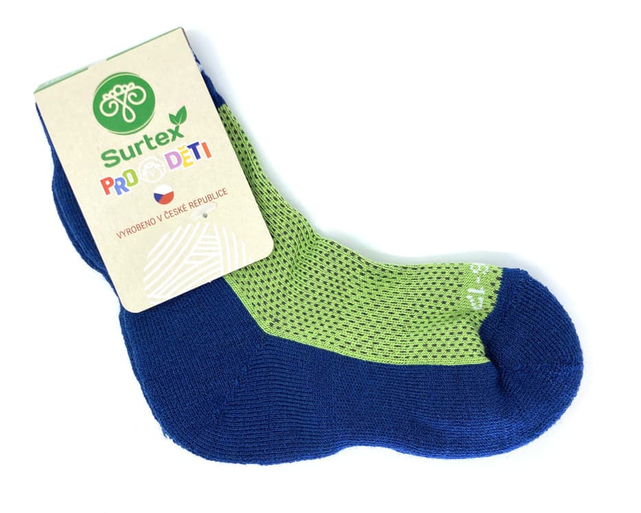 Ponožky Surtex 70% Merino Modré se zelenou Velikost: 24 - 26