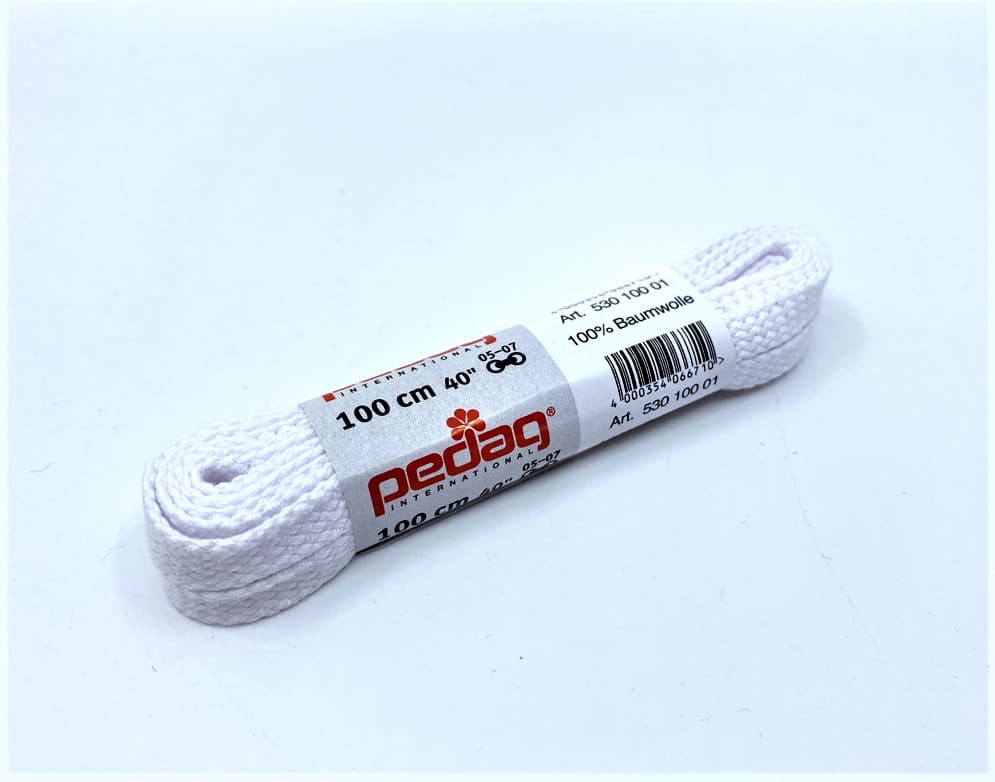 Bílé tkaničky do bot Pedag ploché Délka: 100 cm