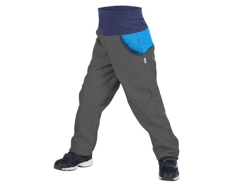 UNUO Softshellové kalhoty s fleecem DUO Antracitové s tyrkysovou Velikost: 122 - 128