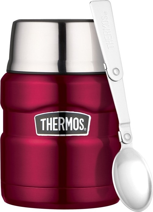 Levně Thermos Termoska na jídlo se skládácí lžící a šálkem - malinová 470 ml