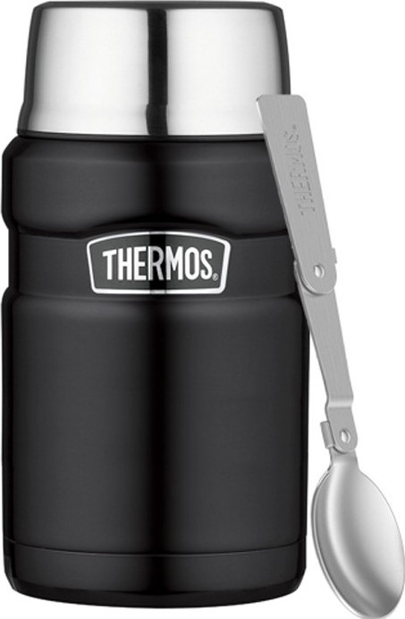 Thermos Termoska na jídlo se skládácí lžící a šálkem - matně černá 710 ml