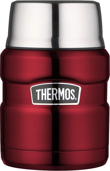 Levně Thermos Termoska na jídlo se skládácí lžící a šálkem - červená 470 ml