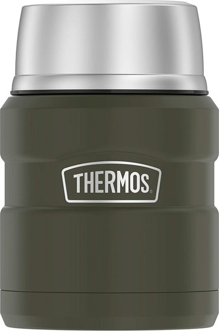 Thermos Termoska na jídlo se skládácí lžící a šálkem - vojenská zelená 470 ml