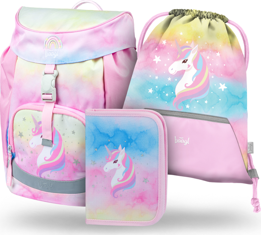 BAAGL 3 SET Airy Rainbow Unicorn: aktovka, penál, sáček