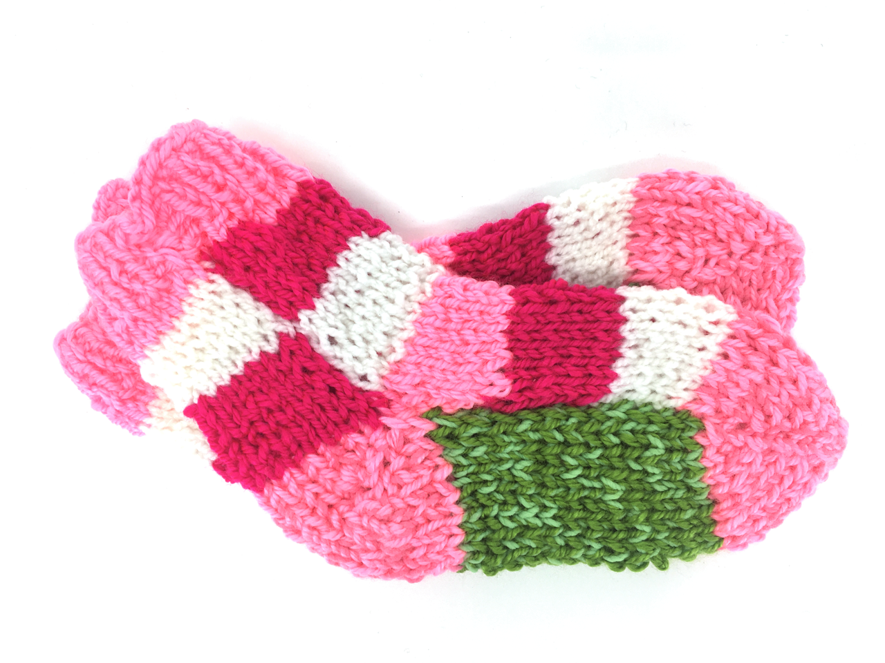 Ponožky od Magdy Ručně pletené veselé ponožky vel. 27-30 Barva: růžová-zelená