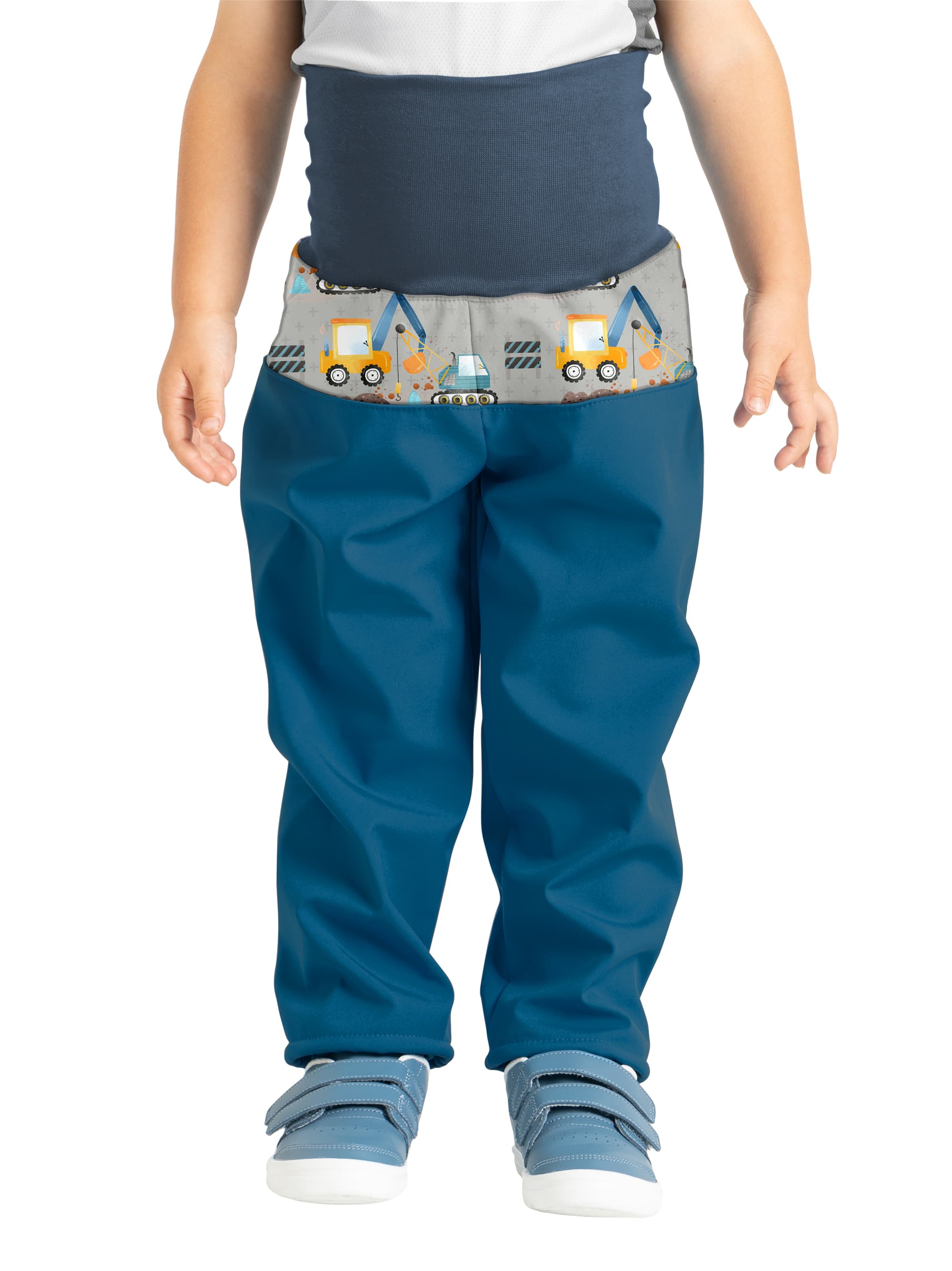 UNUO Batolecí softshellové kalhoty s fleecem Basic, Kobaltová, Bagry Velikost: 80 - 86