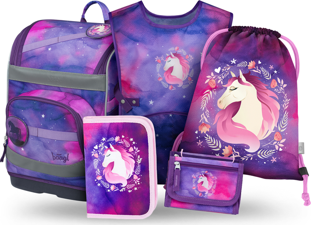 Levně BAAGL SET 5 Zippy Plus Kůň: aktovka, penál, sáček, zástěra, peněženka