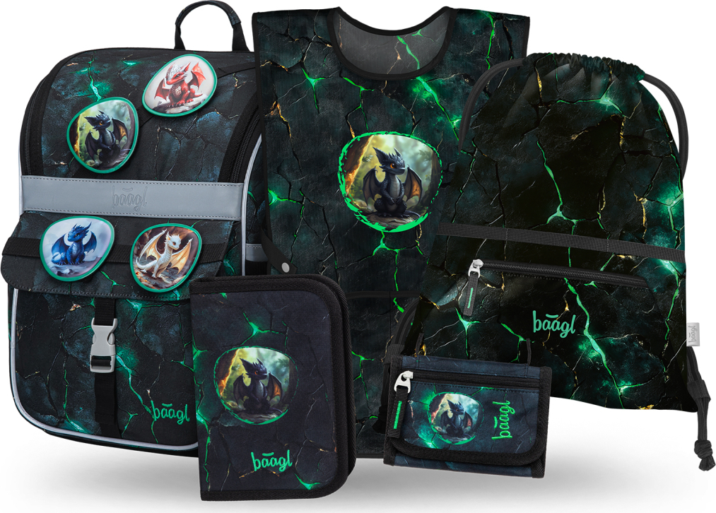 Levně BAAGL SET 5 Zippy Draci: aktovka, penál, sáček, zástěra, peněženka