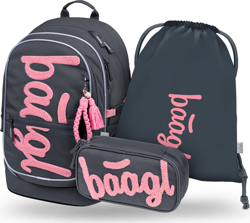 Levně BAAGL SET 3 Core Logo růžový: batoh, penál, sáček GRS