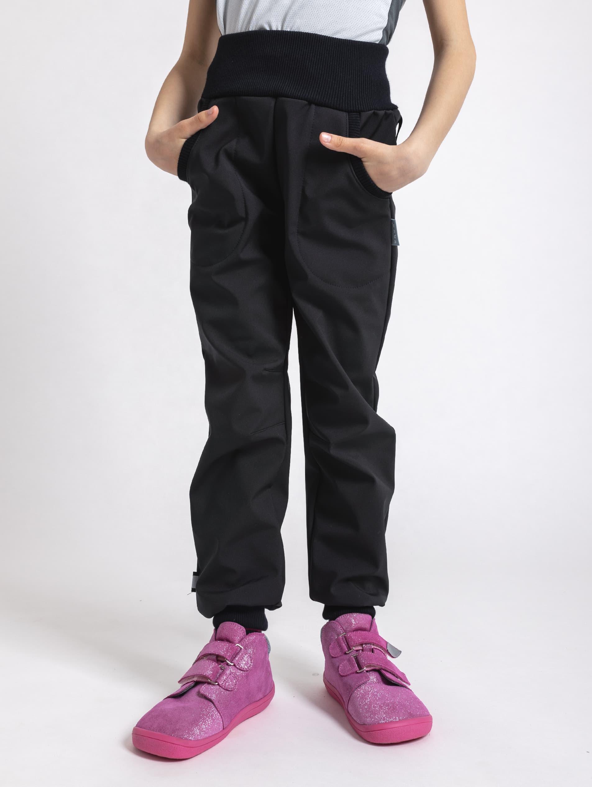 UNUO Softshellové kalhoty s fleecem STREET, černé Velikost: 122 - 128