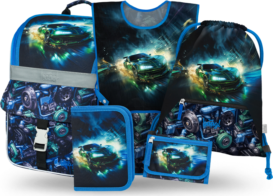 Levně BAAGL SET 5 Zippy Závodní auto: aktovka, penál, sáček, zástěra, peněženka
