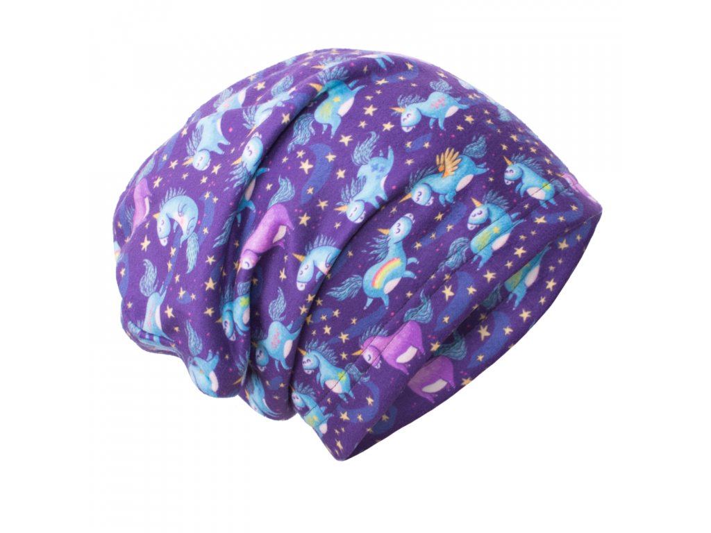 UNUO Fleecová čepice Jednorožci na noční obloze Velikost: XS