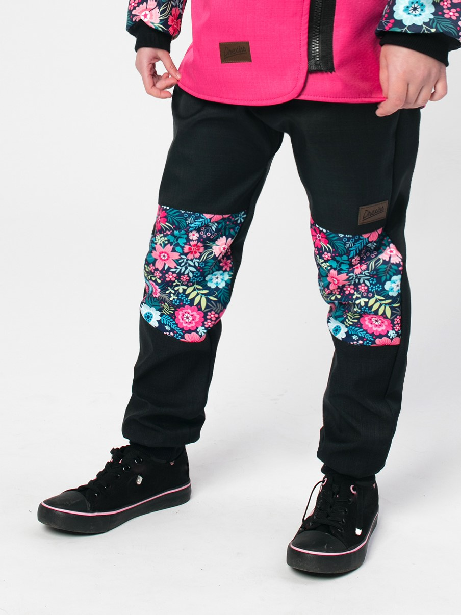 Drexiss Softshellové kalhoty jaro/podzim BLACK-TINY FLOWERS Velikost: 104