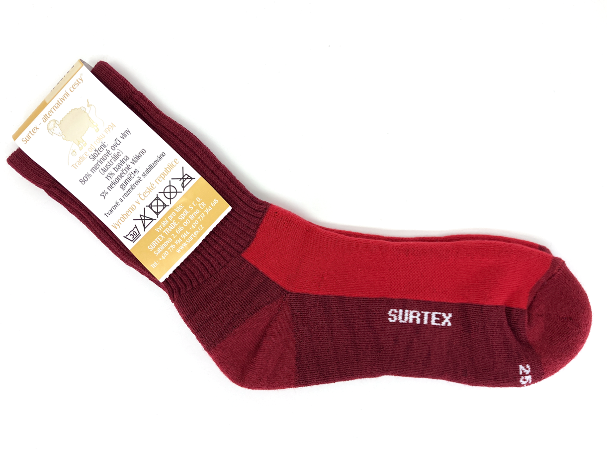 Ponožky Surtex 70% Merino VOLNÝ LEM Červené Velikost: 35 - 38