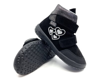 Dievčenské barefoot celoročné topánky Jonap Jerry čierna devón srdce