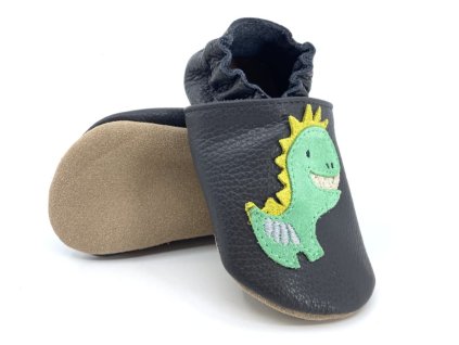 Kožené capáčky Funky Monkey Barefoot SOFT BRA-028 Antracitová, Dinosaurus