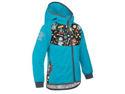 UNUO Detská softshellová bunda bez zateplenia Basic, Smaragdová, Roboti