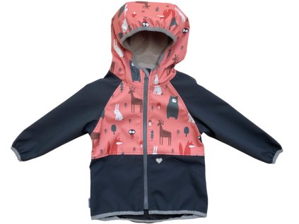 Vyrobeniny sofrshellová bunda nezateplená ružová so zvieratkami