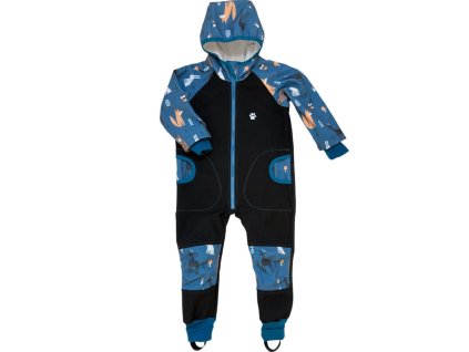 Vyrobeniny softshellová kombinéza modrá so zvieratkami