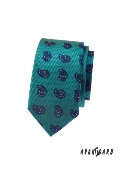zelena slim kravata s modrym vzorem avsl62304