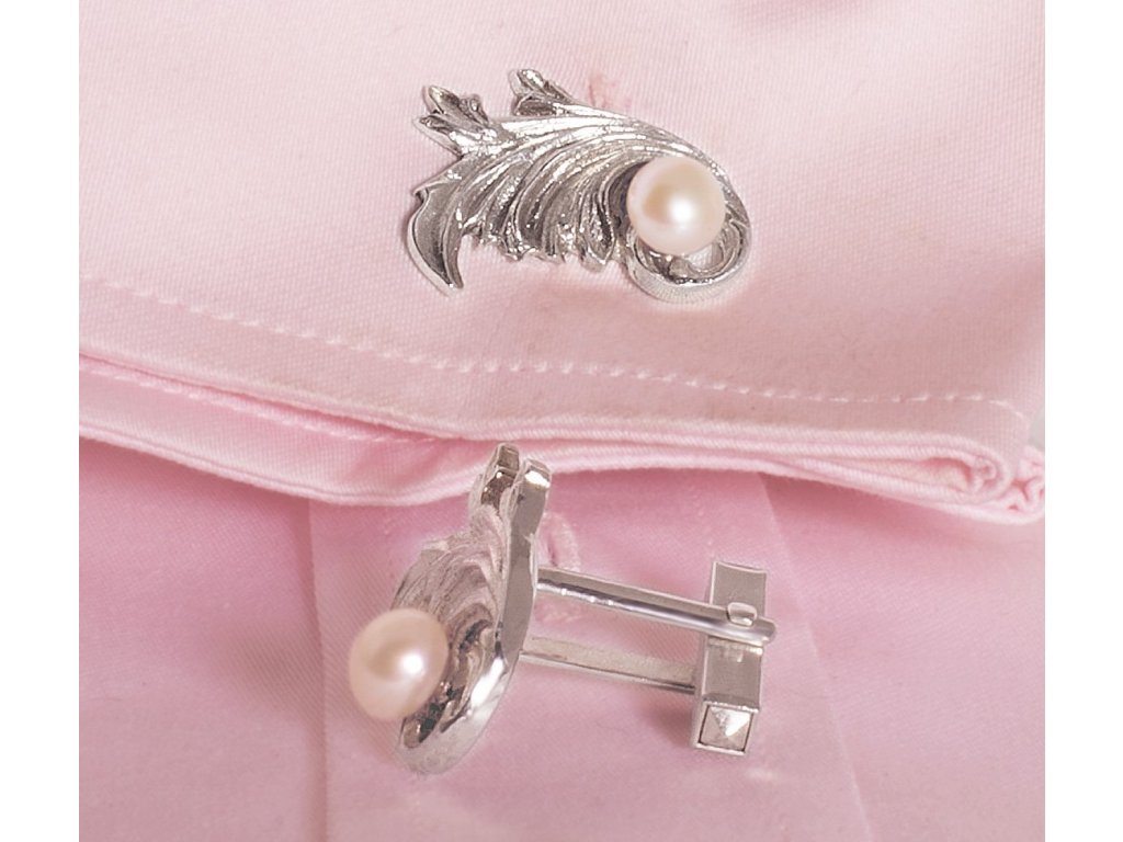 Manžetové unisex knoflíčky Barok ze stříbra s perlou (Barva perly Tmavá)