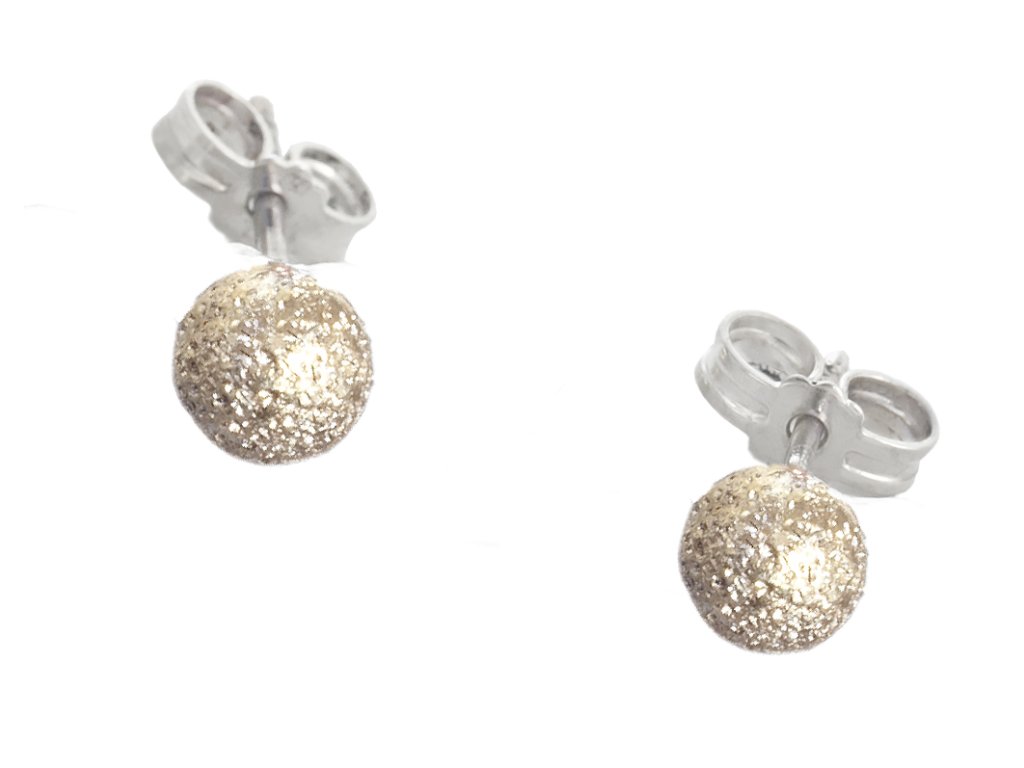 Silver minimalist Luna stud earrings with a gold ball