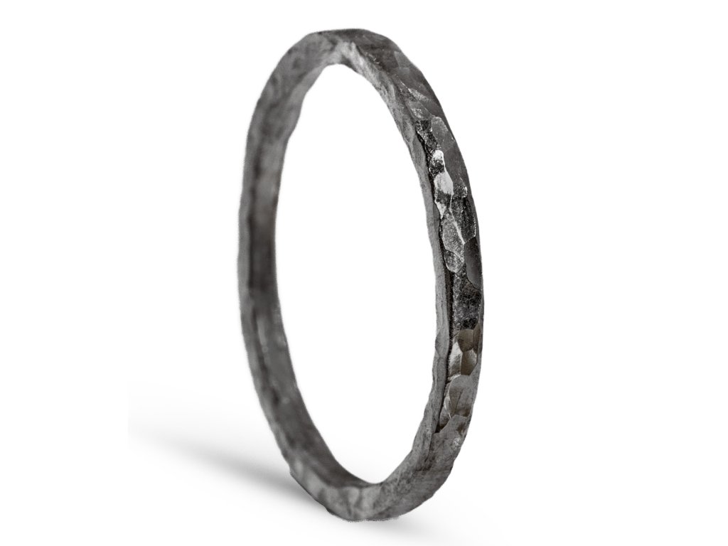 Silver conical hammered black ring