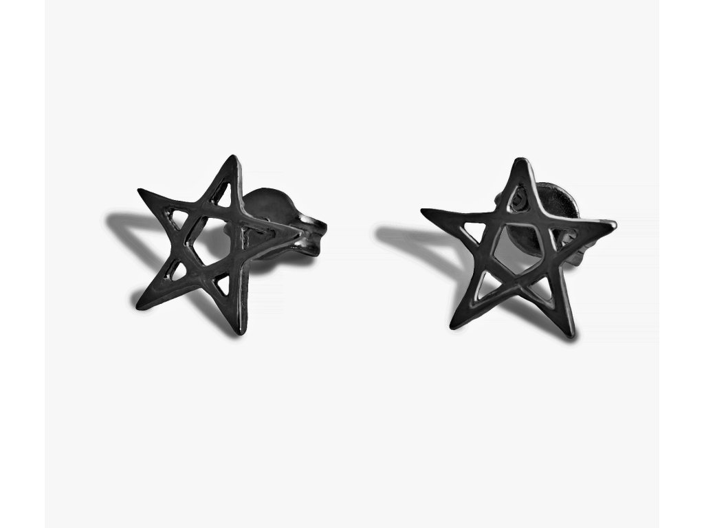 Dámské černé náušnice Pentagram puzety