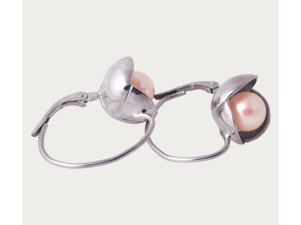Dámské stříbrné náušnice Bowpearls s perlou americké zapínání (Barva perly Tmavá)
