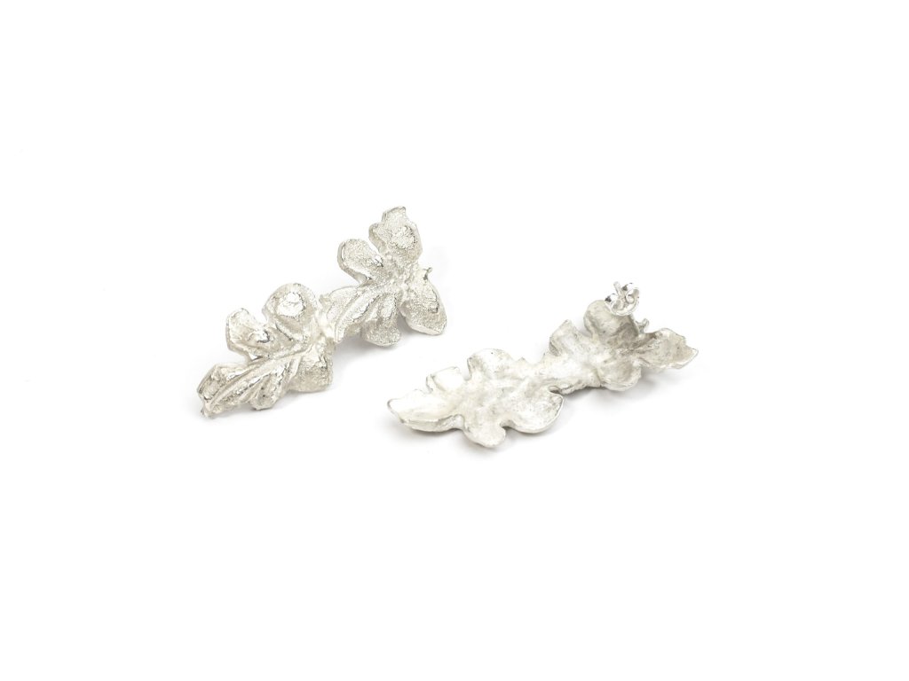 Women's silver stud earrings with leaves Leaf long