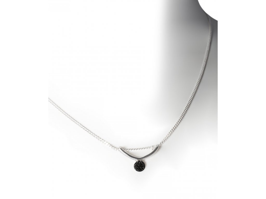 Dámský stříbrný minimalistický náhrdelník Luna s černou placičkou (Délka řetízku nad-70cm)