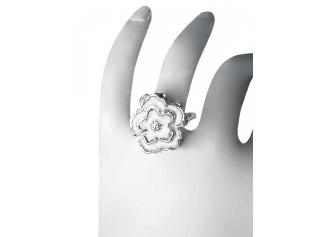 Dámský stříbrný prsten Pulsatilla bílý s květinou