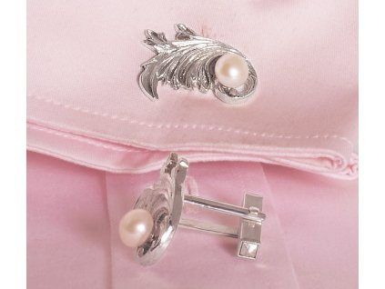 Manžetové unisex knoflíčky Barok ze stříbra s perlou