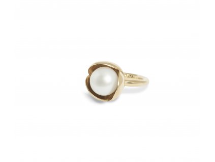 Women's gold ring with flower and pearl Bowpearls narrow