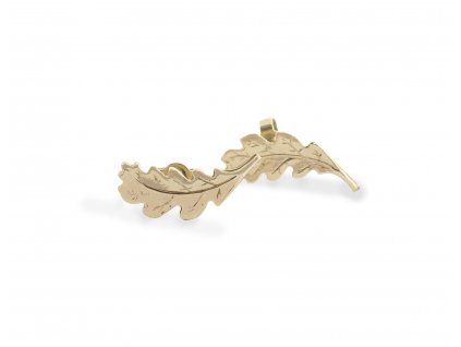 Women's gold earrings with lying oak leaves