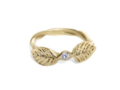 Zlatý zásnubní prsten s diamantem a listy