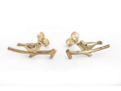 Dámské zlaté mini náušnice Bird s ptáčkem pecky