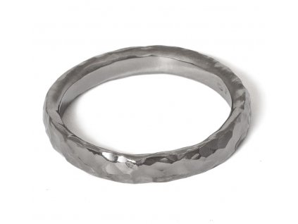 Silver dark conical hammered ring narrower