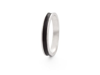 Unisex stříbrný prsten Stripe s černým pruhem