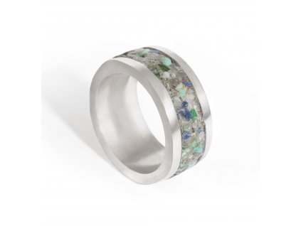 Unisex silver ring with band of gems