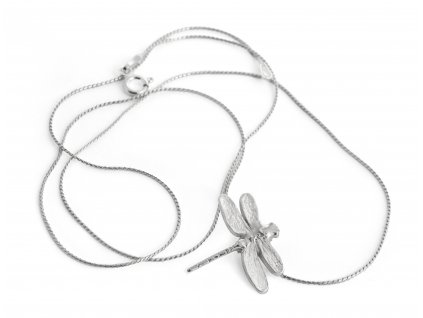 Silver women's necklace with a mini dragonfly