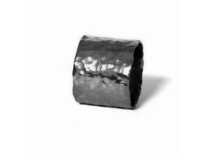 Silver black wide hammered ring