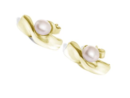 Split gold earrings with pearl