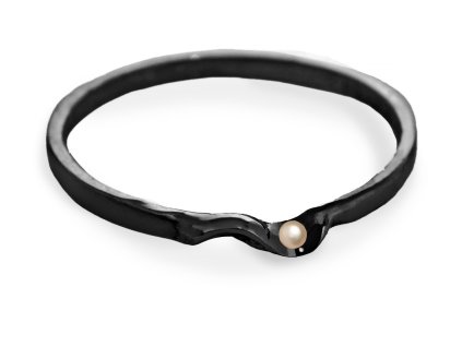 Black minimalist Split ring with pearl