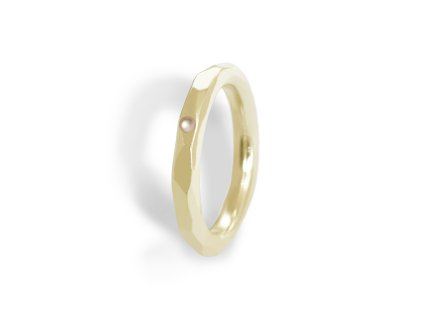 Angular cubic gold ring with pearl