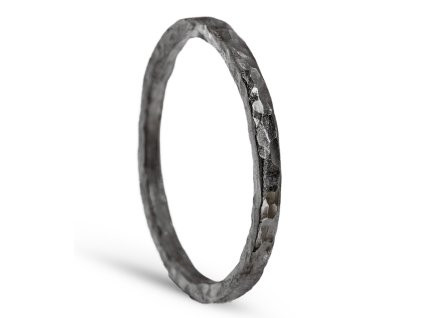 Silver conical hammered black ring