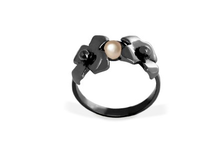Silver black Sentiment ring with pearl