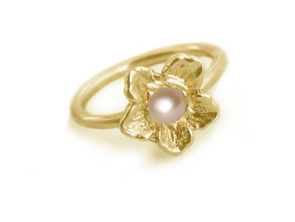 Women's gold mini ring Pulsatilla with pearl