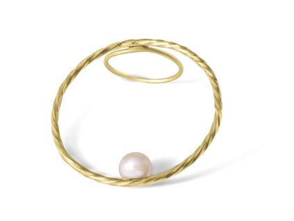 Women's gold-plated Implicate ring across the hand with a pearl
